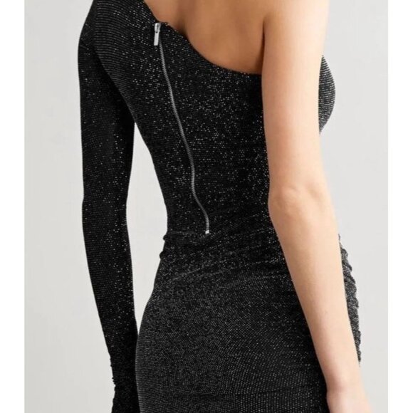 Alix NYC Jordan One-sleeve Ruched Metallic Stretch-jersey Mini Dress Size Large - Picture 3 of 11